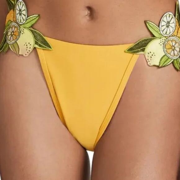 New Andrea Iyamah X Revolve Mona Embroidered Mustard Yellow Lemon Bikini Bottom - Picture 8 of 8